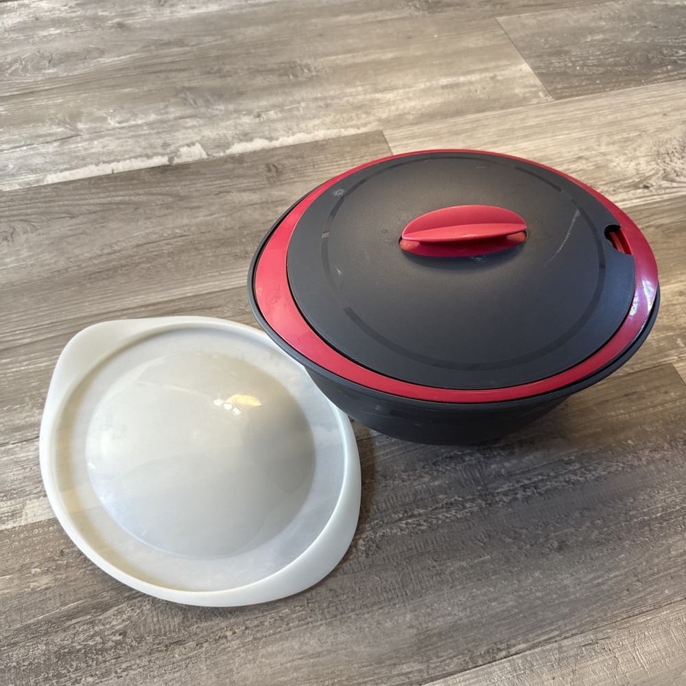 VINTAGE Tupperware Insulate Oval‎ Server Heat Serve N Store Black/Red 4.3L 4995A